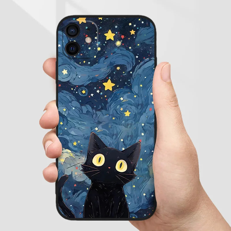 Black Cat Starry Night Phone Case For iPhone