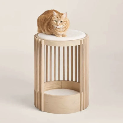 Luxury Wooden Cat House - Wicker Cat Bed and Enclosed Bedside Cat Furniture for Stylish Homes