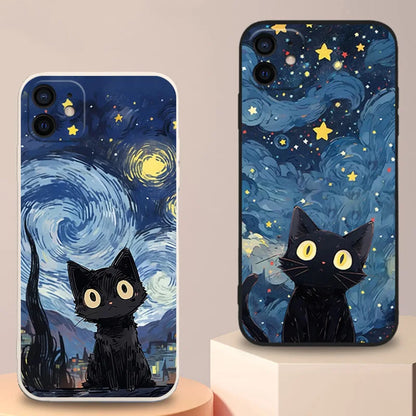 Black Cat Starry Night Phone Case For iPhone