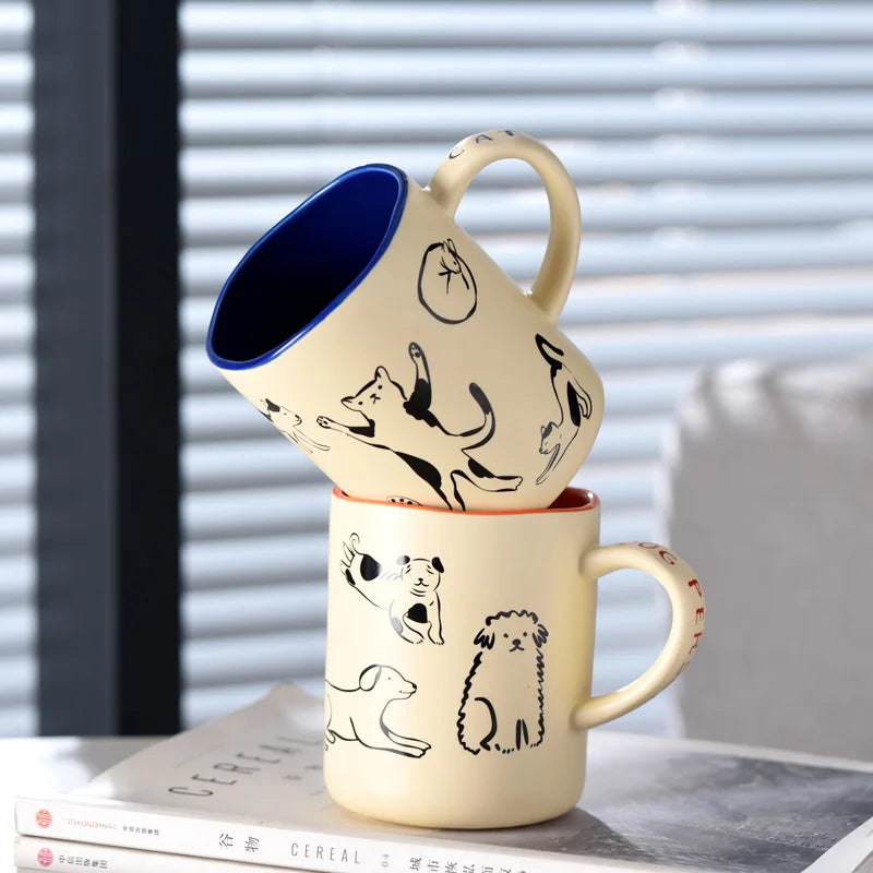 420ml Ceramic Cat & Dog drawing Mug, Free Ship