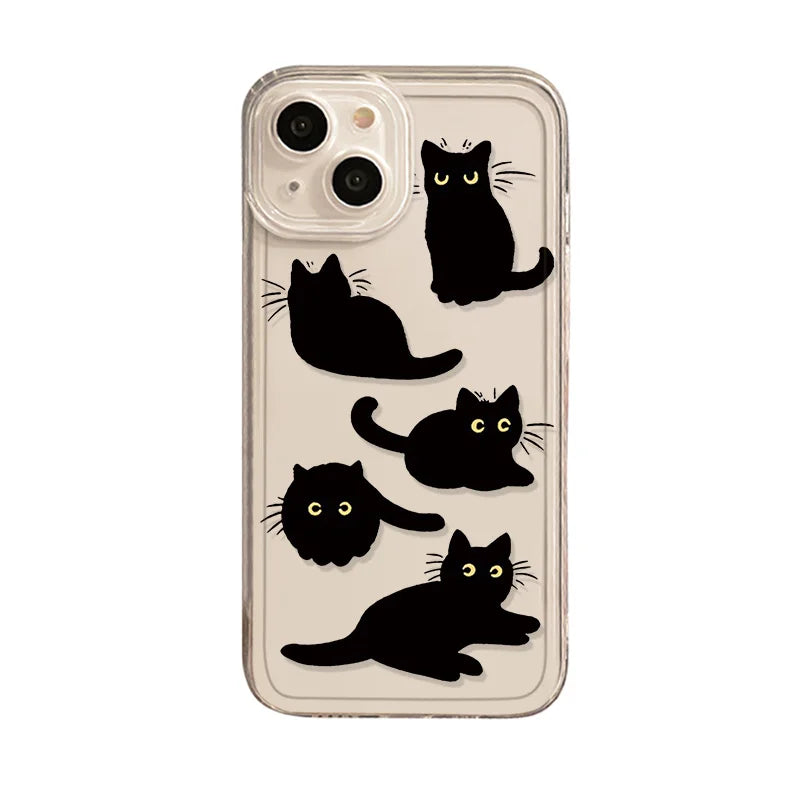 Transparent Cartoon Black Cat Phone Case for iPhone