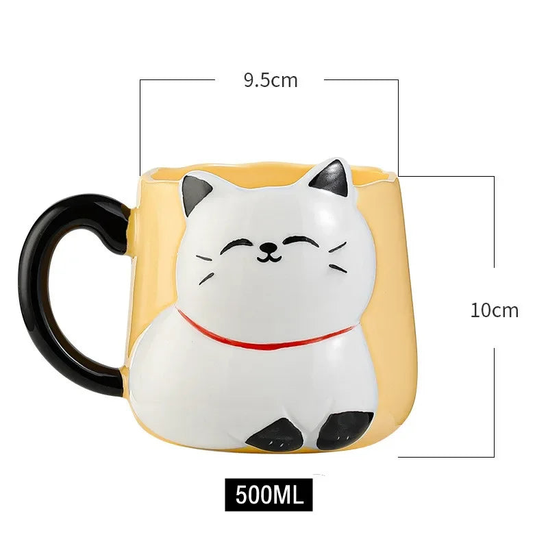 Cartoon 3D Embossed Ceramic Mug, Cute Cat Mug for Coffee and Milk, 500ml Mug, Free Ship