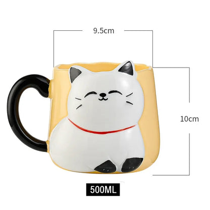 Cartoon 3D Embossed Ceramic Mug, Cute Cat Mug for Coffee and Milk, 500ml Mug, Free Ship