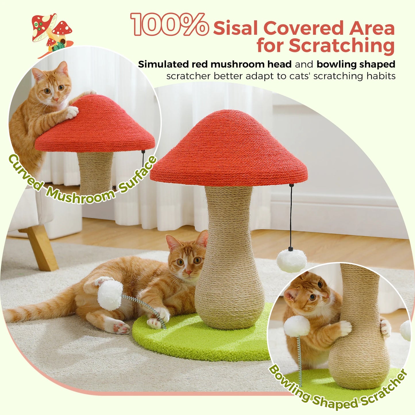 Mushroom Cat Scratching Post with Sisal