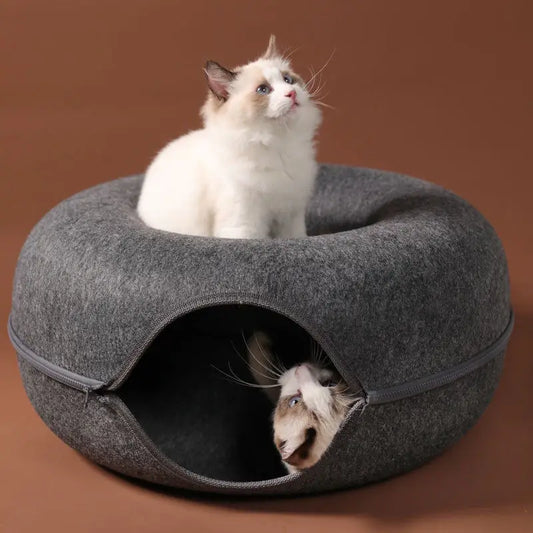 Interactive Donut Cat Bed,Dual-Use Tunnel Toy and Pet House