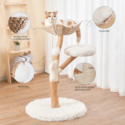 Custom Luxury Solid Wood Cat Tree with Woven Nest