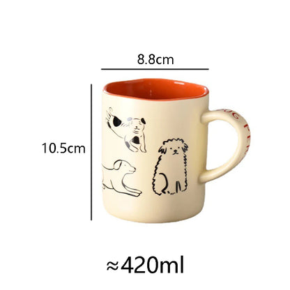 420ml Ceramic Cat & Dog drawing Mug, Free Ship