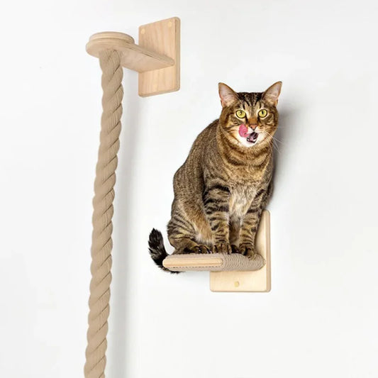 Wooden Cat Tree with Rope Scratcher