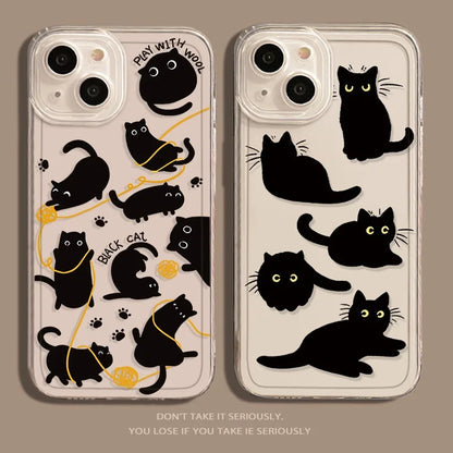 Transparent Cartoon Black Cat Phone Case for iPhone