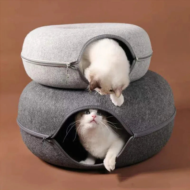 Interactive Donut Cat Bed,Dual-Use Tunnel Toy and Pet House