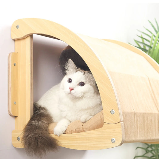 Space-Saving Cat Furniture: Wall-Mounted Climbing Tower with Hammock