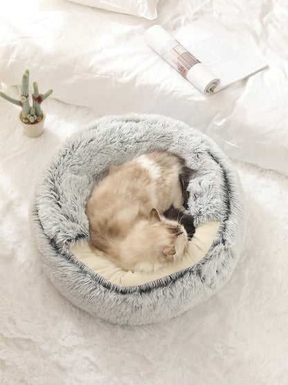 Soft Plush Pet Bed with Cover, Round Sleeping Nest for Cats and Small Dogs