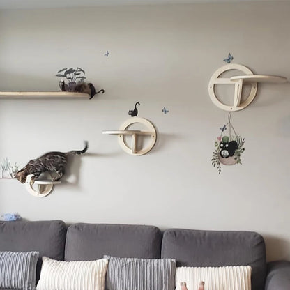 Wall-Mounted Cat Tree with Hammock, Scratching Post, and Play Platforms