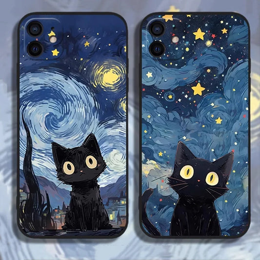 Black Cat Starry Night Phone Case For iPhone