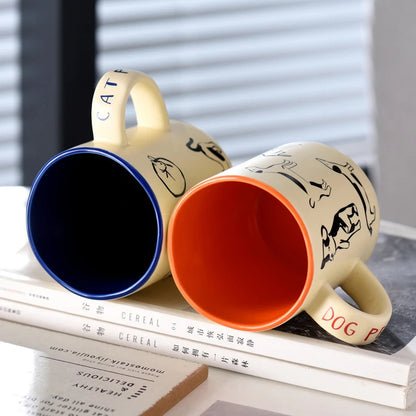 420ml Ceramic Cat & Dog drawing Mug, Free Ship