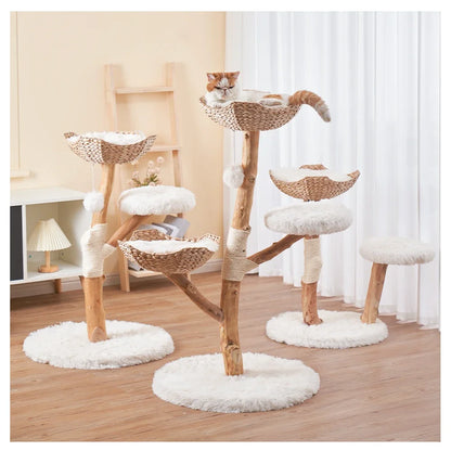 Custom Luxury Solid Wood Cat Tree with Woven Nest