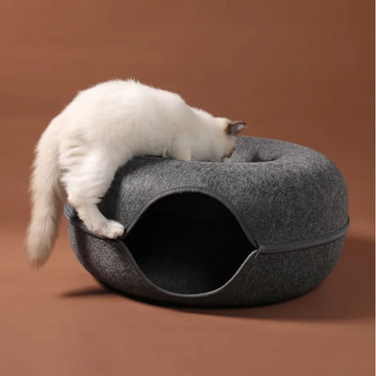 Interactive Donut Cat Bed,Dual-Use Tunnel Toy and Pet House