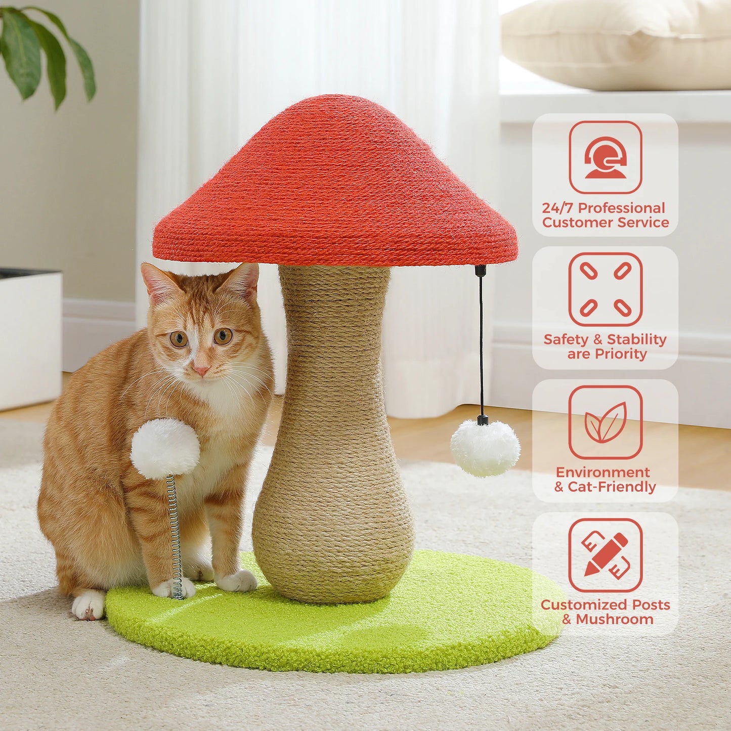 Mushroom Cat Scratching Post with Sisal