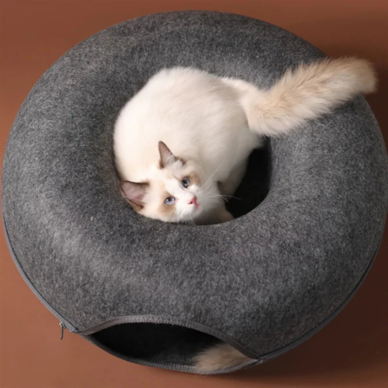 Interactive Donut Cat Bed,Dual-Use Tunnel Toy and Pet House