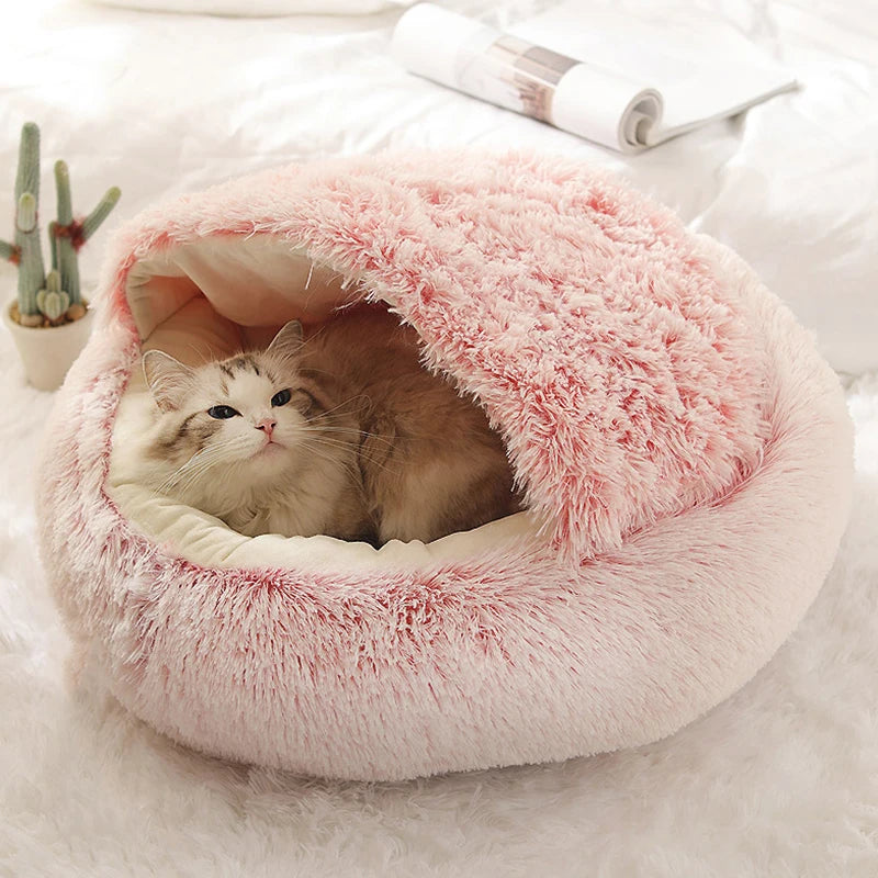 Soft Plush Pet Bed with Cover, Round Sleeping Nest for Cats and Small Dogs