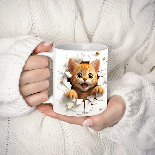 11oz 3D Effect CAT Coffee Mug, Cat Coffee Mug, Cat Tea Mug, Free Shipping