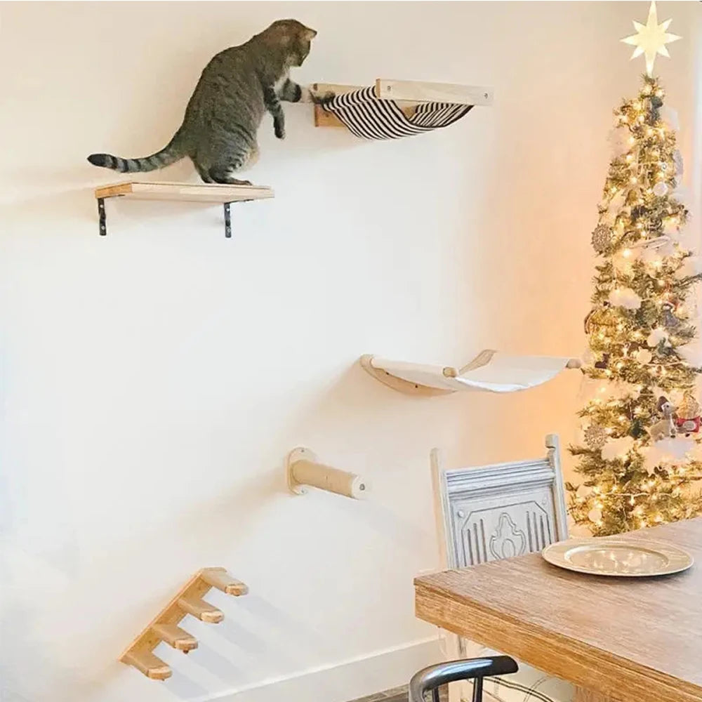 Indoor Cat Climbing Frame with Hammock, Scratching Post, and Ladder