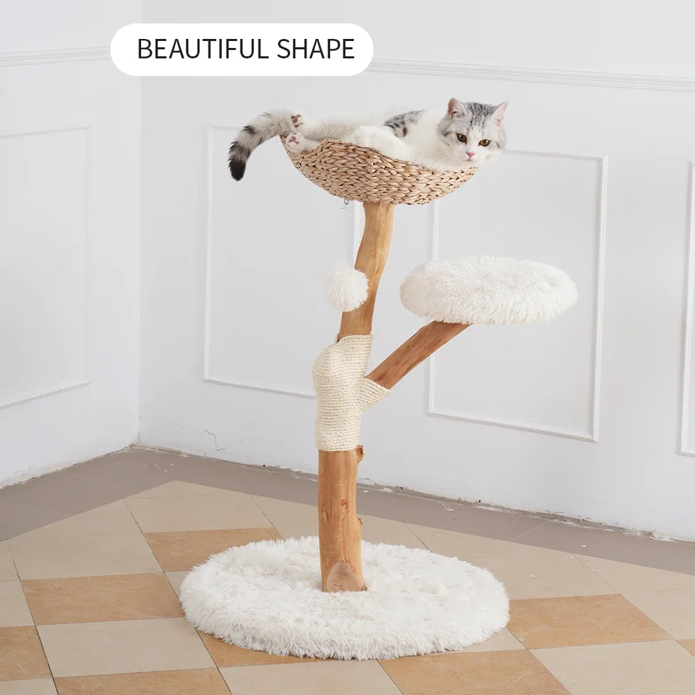 Custom Luxury Solid Wood Cat Tree with Woven Nest