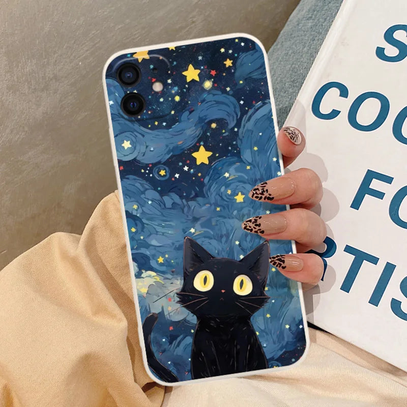 Black Cat Starry Night Phone Case For iPhone