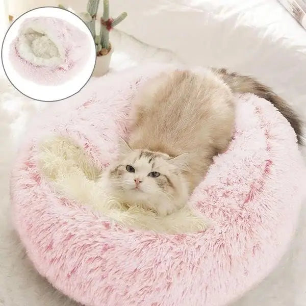 2-in-1 Pet Bed for Cats and Small Dogs - Warm Round Sleeping Cave with Cover