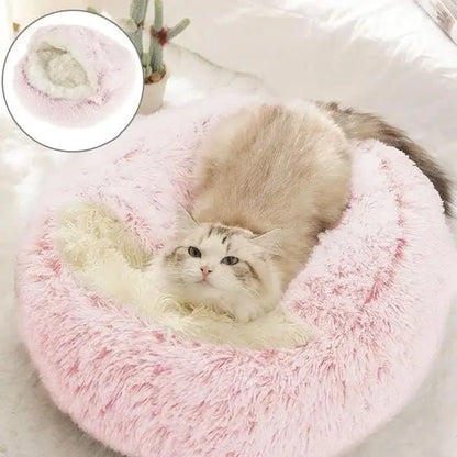 2-in-1 Pet Bed for Cats and Small Dogs - Warm Round Sleeping Cave with Cover