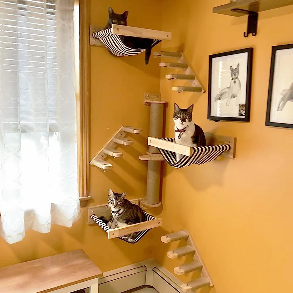 Peffect Cat Wall Shelf and Stairway with Sisal Rope Scratching Post for Climbing