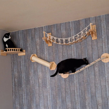 Wall-Mounted Cat Tree, Cat Climbing Bridge, Sisal Scratching Post, Cat Hammock