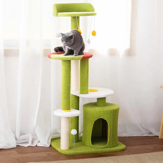 Durable Sisal Cat Tree Tower with Integrated Nest and Sky Column