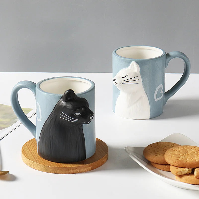 3D Cartoon Cat Mug, Creative Handle Ceramic Mug for Tea and Coffee, Free Ship