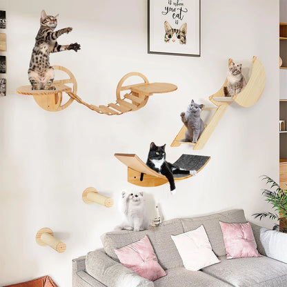 Wall-Mounted Cat Tree, Cat Climbing Bridge, Sisal Scratching Post, Cat Hammock