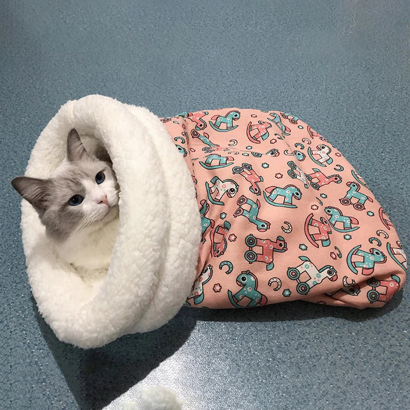 Cozy Cat and Puppy Sleeping Bag, Soft Fluffy Winter Quilt Bed