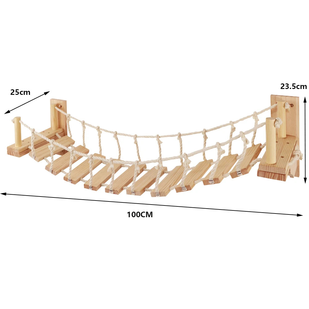 Cat Wall Mounted Climbing Shelves with Wooden Posts, Ladders, Hammock, and Cat House