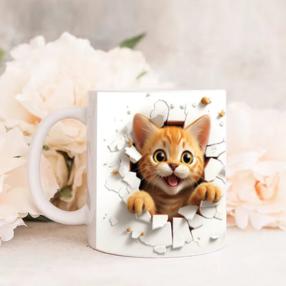 11oz 3D Effect CAT Coffee Mug, Cat Coffee Mug, Cat Tea Mug, Free Shipping