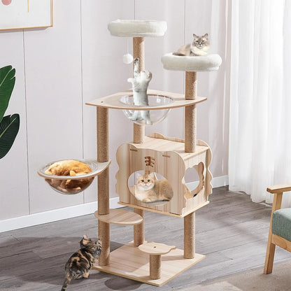 53.9" Extra Tall Modern Cat Tree - Heavy-Duty Wood Cat Tower with Scratch Post for Indoor Large Cats