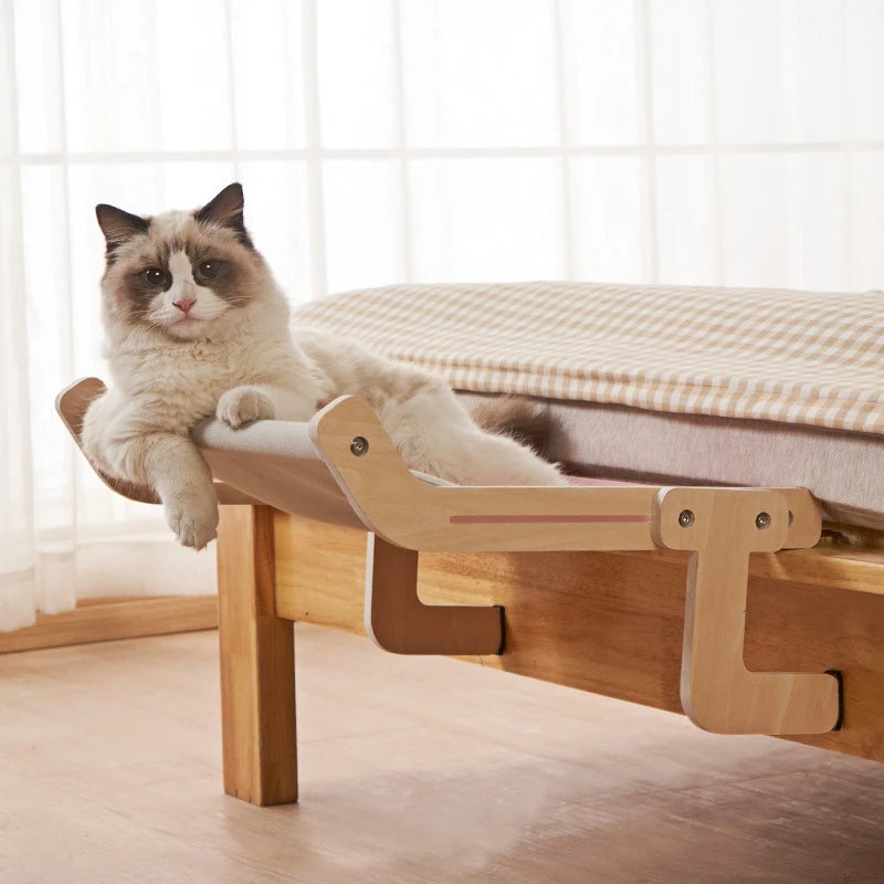 Amazing Wooden Cat Hammock, Easy to Assemble on Bed or Window, Free Ship