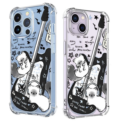 Soft Clear TPU Black Guitar Cat Music Shockproof Case for iPhone