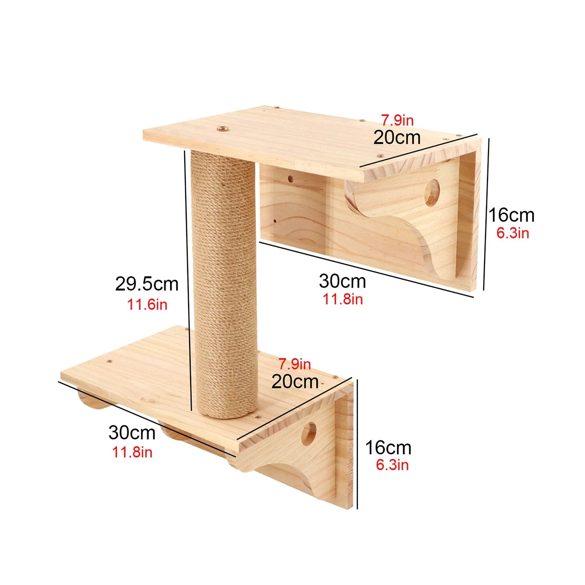 Cat Wall Mounted Climbing Shelves with Wooden Posts, Ladders, Hammock, and Cat House